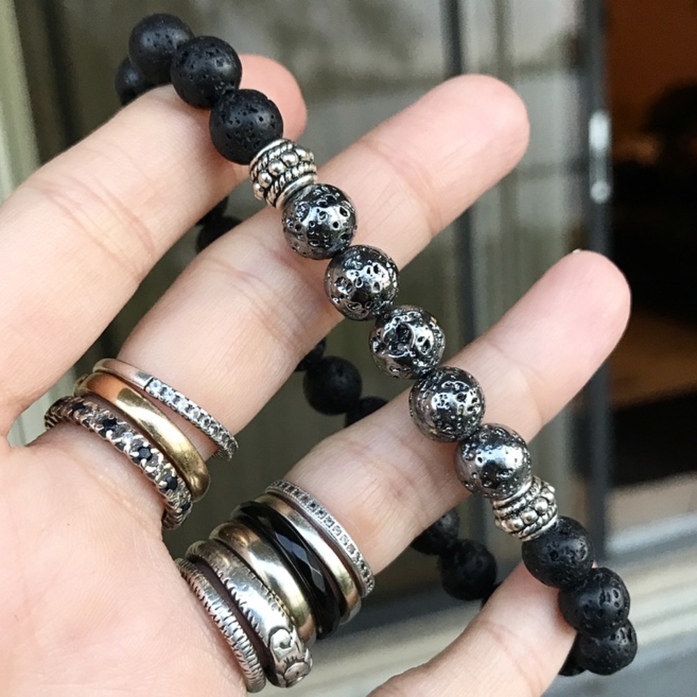 Men or women gun metal electroplated lava bracelet